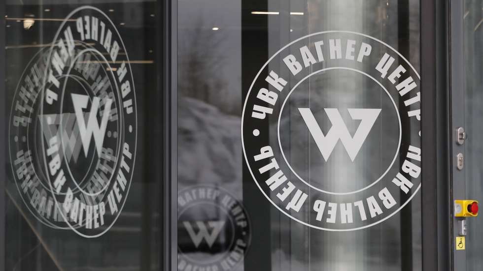 epa10445452 Logos of the PMC Wagner Center pictured at the building, headquarters of the Wagner Group in St. Petersburg, Russia, 03 February 2023. According to a Ukrainian government publication from 03 February 2023, Ukraine's prosecutor general summoned Evgeny Prigozhin as a suspect in criminal proceedings. Prigozhin according to a US Treasury sanctions announcement leads the Russian private military company PMC Wagner that was sanctioned by the US Treasury on 26 January 2023.  EPA/ANATOLY MALTSEV