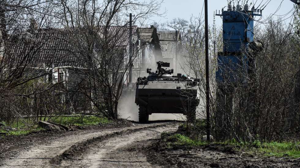 epa10567784 A Ukrainian forces' M113 APC drives at an undisclosed location near Bakhmut, Donetsk region, Ukraine, 10 April 2023. Russian troops entered Ukrainian territory on 24 February 2022, starting a conflict that has provoked destruction and a humanitarian crisis.  EPA/OLEG PETRASYUK