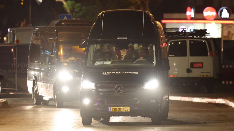 epa10995512 A convoy of vehicles carrying hostages held by Hamas in Gaza arrives at Sheba Medical Center in Tel HaShomer neighborhood in Ramat Gan, Israel, 26 November 2023. The Israeli government confirmed that Hamas released on 25 November a second group of hostages consisting of eight Israeli children, five Israeli women, and four Thai citizens. More than 14,000 Palestinians and at least 1,200 Israelis have been killed, according to the Gaza Government media office and the Israel Defense Forces (IDF), since Hamas militants launched an attack against Israel from the Gaza Strip on 07 October, and the Israeli operations in Gaza and the West Bank which followed it.  EPA/ABIR SULTAN