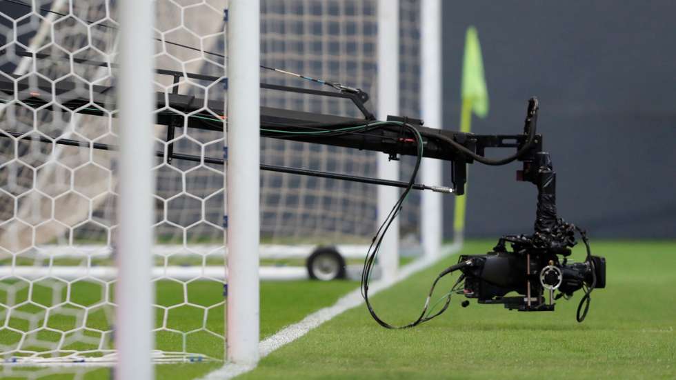epa09299848 A TV camera prior to the Copa America soccer match between Chile and Paraguay at the Mane Garrincha Stadium in Brasilia, Brazil, 24 June 2021.  EPA/Fernando Bizerra Jr