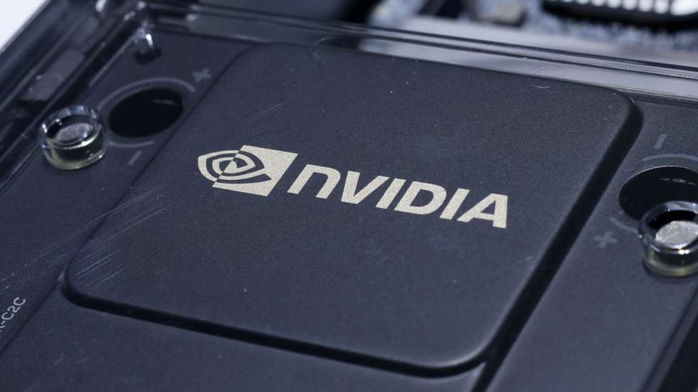 epa10924777 The logo of Nvidia is seen inside a GH200 server during the Hon Hai Technology Day (HHTD23) in Taipei, Taiwan, 18 October 2023. During the event Foxconn showcased their EV line up, including their new Model N cargo van and signaled mass production plans for Model B, a 'sporty and intelligent crossover'.  EPA/RITCHIE B. TONGO