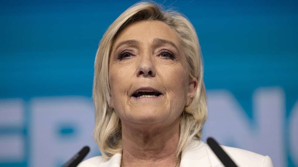 epa11400718 National Rally parliamentary party leader Marine Le Pen delivers a speech at the electoral party of the French right-wing party National Rally (Rassemblement National or RN) in Paris, France, 09 June 2024, after the first results of the European elections. The list of the Rassemblement National, led by party chief Jordan Bardella, is given winner in France according to first estimations after polls.  EPA/ANDRE PAIN