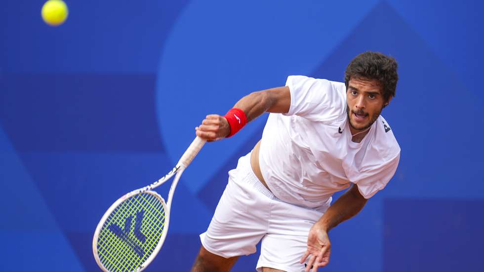 Os tenistas portugueses Francisco Cabral e Nuno Borges, durante a partida dos oitavos de final nos Jogos Olímpicos de Paris 2024 contra os alemães Jan Lennard Struff e Dominik Koepfer, em Paris, França, 30 de julho de 2024. HUGO DELGADO/LUSA