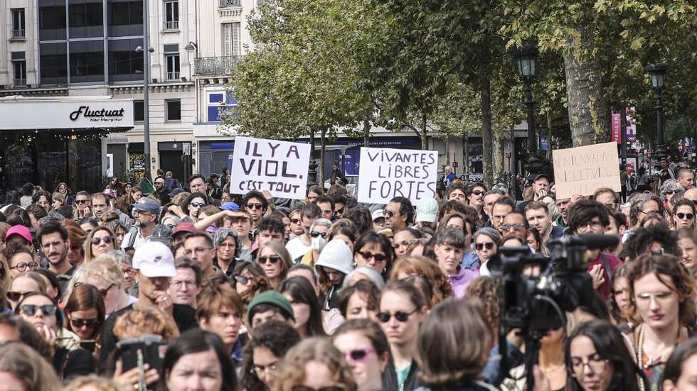 epa11603710 People carry banners with the messages &#039;There&#039;s rape, that&#039;s all&#039; and &#039;Alive, Free and Strong&#039; during a feminist demonstration also in support of Gisele Pelicot, victim of alleged rape by her husband and dozens of men over years, in Paris, France, 14 September 2024. Dominique Pelicot is accused of drugging his wife to rape her when she was unconscious and offer her to dozens of men at their house in Mazan, south of France, between 2011 and 2020. Fifty of them have also been accused. Dominique Pelicot could spend up to 20 years behind bars if proven guilty. The verdict is expected at the end of November 2024. Sign in center reads &#039;I believe you&#039;.  EPA/TERESA SUAREZ