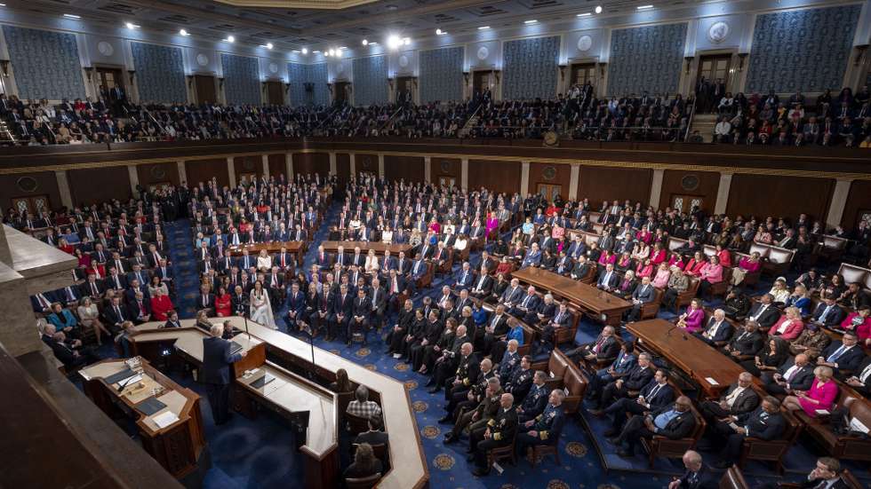 epa11941465 US President Donald Trump addresses a joint session of the United States Congress in the House Chamber of the US Capitol in Washington, DC, USA, 04 March 2025.  EPA/JIM LO SCALZO