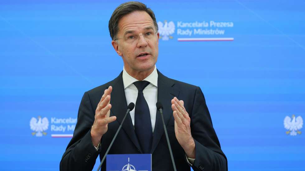 epa11989334 North Atlantic Treaty Organization (NATO) Secretary General Mark Rutte attends a joint press conference with the Polish prime minister after their meeting at the Prime Minister's Office in Warsaw, Poland, 26 March 2025.  EPA/Pawel Supernak POLAND OUT