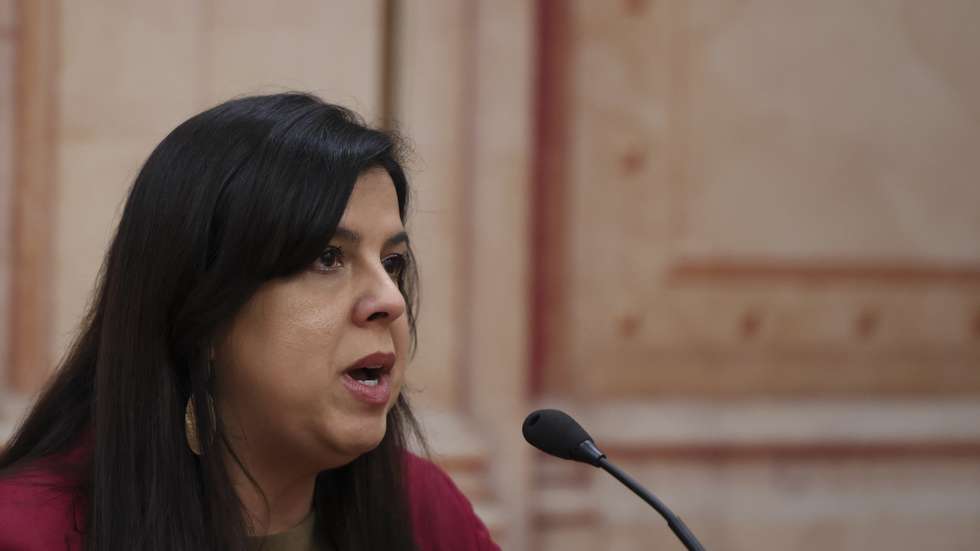 A porta-voz do Pessoas - Animais - Natureza (PAN), Inês de Sousa Real, durante a conferência de imprensa de apresentação do pacote de medidas a levar à primeira sessão da XVII Legislatura, que se inicia no dia 03 de junho, na Assembleia da República, em Lisboa, 02 de junho de 2025. ANTÓNIO COTRIM/LUSA