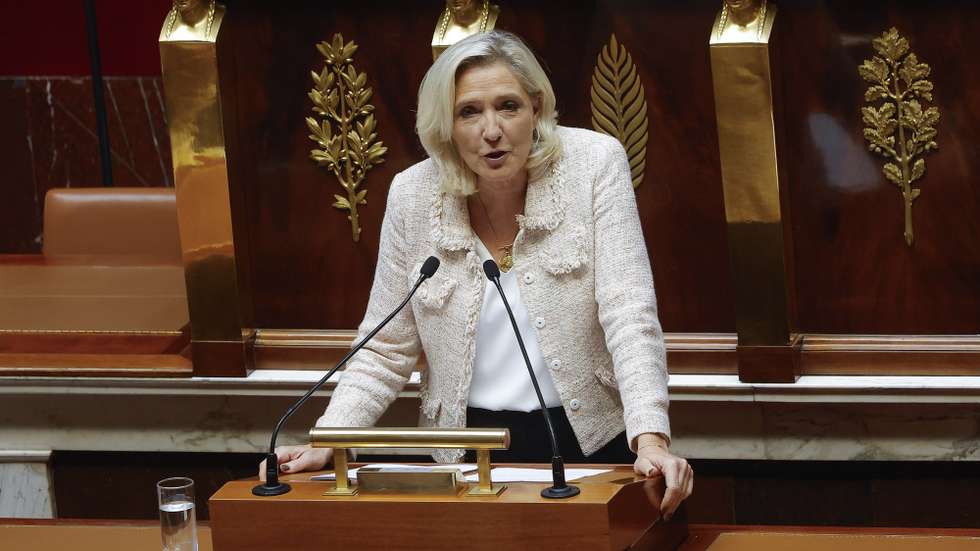 epa12362513 French leader of the far-right party ‘Rassemblement National’ (RN), Marine Le Pen, gives her speech as the French prime minister and his government face a vote of confidence at the French National Assembly in Paris, France, 08 September 2025. The confidence vote comes after the French prime minister activated Article 49.1 of the Constitution.  EPA/YOAN VALAT