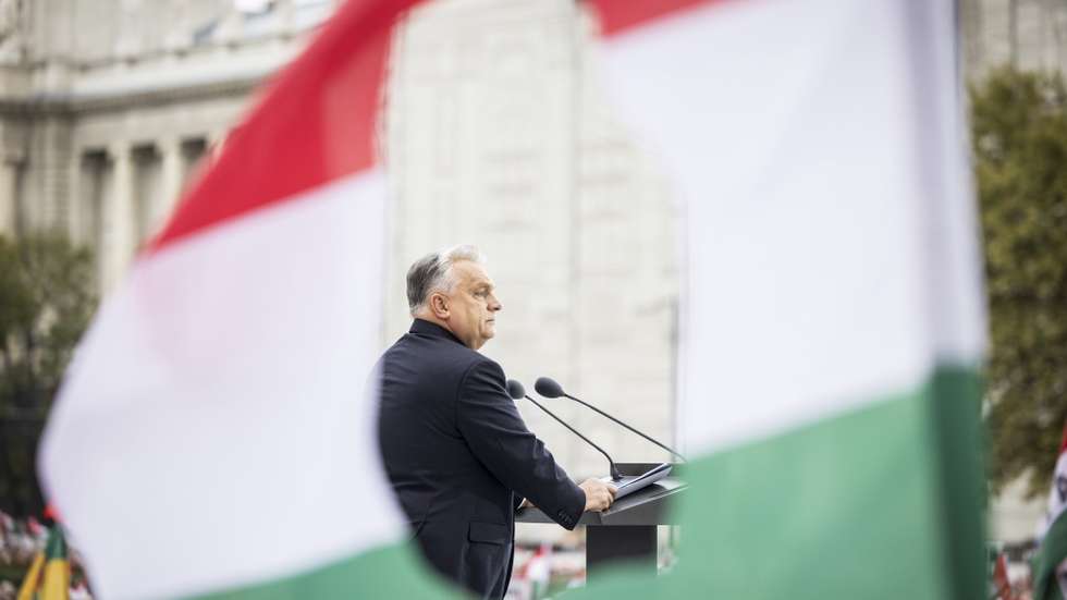 epa12475587 A handout photo issued by the Hungarian Prime Minister’s General Department of Communication shows Hungarian Prime Minister Viktor Orban delivering a speech during a ceremony marking the 69th anniversary of the 1956 Hungarian revolution and war of independence against communist rule and the Soviet Union, in front of the Parliament building at Kossuth Square in Budapest, Hungary, 23 October 2025.  EPA/AKOS KAISER / HANDOUT HANDOUT - EDITORIAL USE ONLY - NO SALES    HANDOUT EDITORIAL USE ONLY/NO SALES