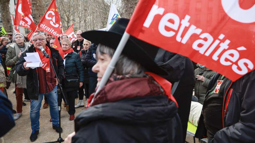 epaselect epa10533575 Protesters participate in a demonstration over the Pension reform held by Unions of Retired people in Paris, France, 20 March 2023. Protests continued in France after French Prime Minister Elisabeth Borne announced on 16 March 2023 the use the Article 49 paragraph 3 (49.3) of the French Constitution to have the text on the controversial pension reform law be definitively adopted without a vote in the National Assembly (lower house of parliament). The bill would raise the retirement age in France from 62 to 64 by 2030.  EPA/Christophe Petit-Tesson