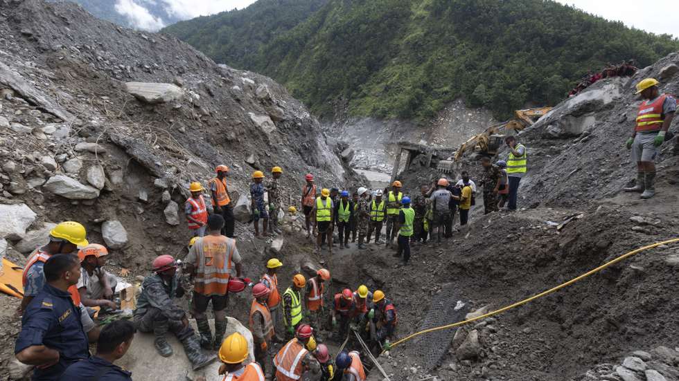 epa13210645 Nepalese army rescue workers search for survivors in a Trishuli- 3A hydropower project tunnel following flash floods in Rasuwa district, Nepal, 04 September 2026. Two people were rescued alive from a hydropower tunnel more than a week after an avalanche-triggered flash flood devastated river valleys along the Nepal-Tibet border, according to local authorities.  EPA/NARENDRA SHRESTHA