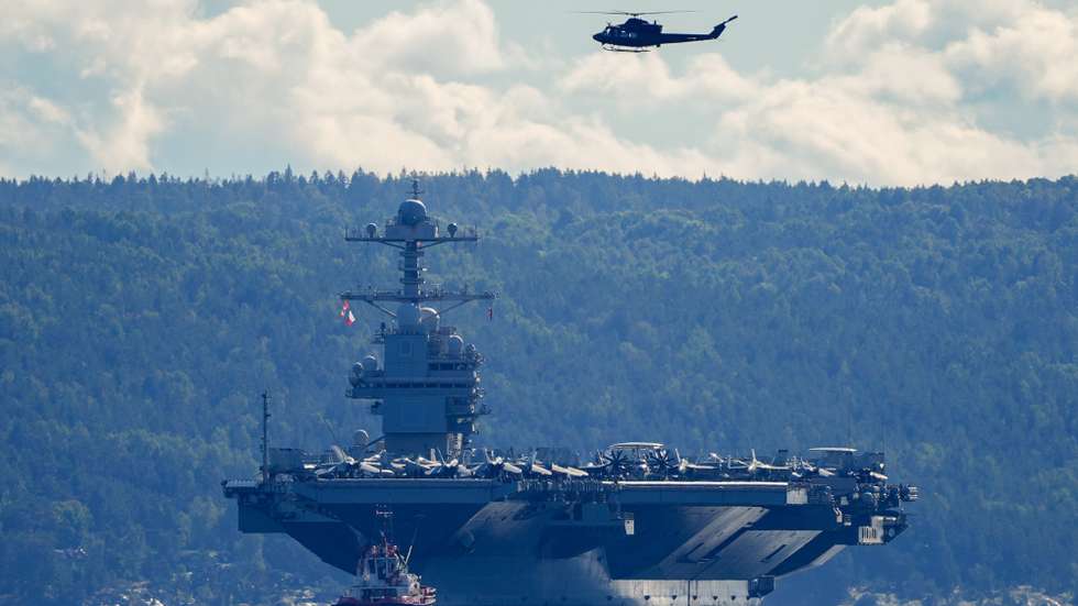 epa12384692 US aircraft carrier USS Gerald R. Ford (CVN-78) on its way out of Oslofjord at Nesodden and Bygdoy, near Oslo, Norway, 17 September 2025. The aircraft carrier USS Gerald R. Ford, currently deployed in the US European Command area of responsibility, arrived in Oslo for a scheduled port visit on 12 September 2025.  EPA/LISE ASERUD  NORWAY OUT