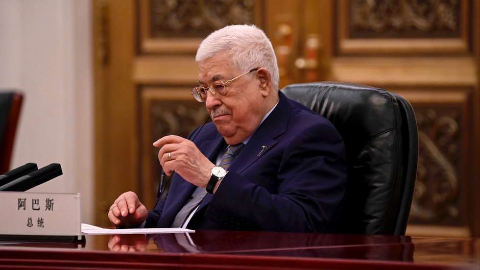 epa10691557 Palestinian President Mahmud Abbas attends a meeting with Chinese Premier Li Qiang (not pictured) at the Great Hall of the People in Beijing, China, 15 June 2023.  EPA/Jade Gao / POOL
