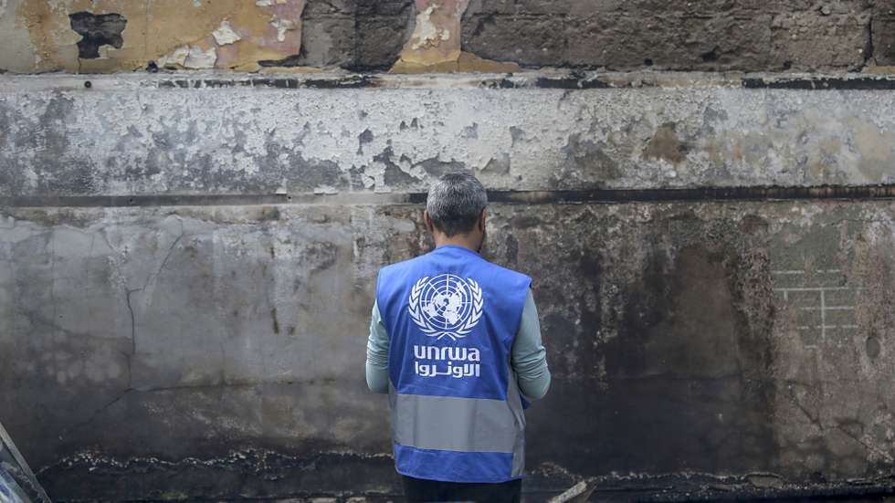 epa11339654 Unrwa employee inspects a destroyed United Nations school following an air strike in Al Nuseirat refugee camp, central Gaza Strip, 14 May 2024.  At least six people were killed in the strike which hit the UNRWA (United Nationas Relief and Works Agency for Palestinians in the near east) school, according to the Palestinian Civil Defense in Gaza. More than 35,000 Palestinians and over 1,455 Israelis have been killed, according to the Palestinian Health Ministry and the Israel Defense Forces (IDF), since Hamas militants launched an attack against Israel from the Gaza Strip on 07 October 2023, and the Israeli operations in Gaza and the West Bank which followed it.  EPA/MOHAMMED SABER