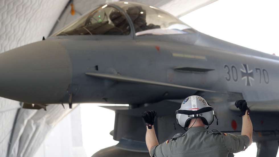 epa11358010 A German Air Force Eurofighter Typhoon prepares to take off during &#039;Tango Scramble&#039; due to German Defence Minister Boris Pistorius visit to Lievarde airbase in Latvia, 21 May 2024. Boris Pistorius is on a one day working visit to Latvia. His visit includes meeting with Latvian Defence Minister Andris Spruds and a tour of the Lielvarde airbase where German planes are currently stationed as part of NATO&#039;s Baltic Air Policing mission. During the meeting, the defence ministers discussed regional security issues, bilateral cooperation between the two countries in NATO&#039;s Baltic airspace patrol mission, as well as cooperation in the field of military capability development. Latvia in March 2024 took over the hosting duties of NATO&#039;s Baltic airspace patrol mission for nine months, while repairs are underway at the Estonian Air Force base in Amari.  EPA/TOMS KALNINS