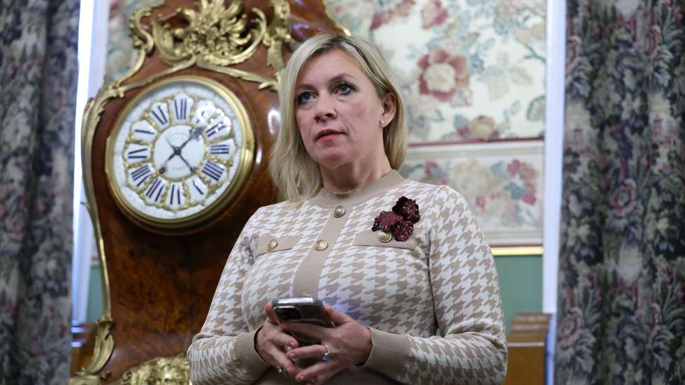 epa12472249 Russia's Foreign Ministry spokeswoman Maria Zakharova attends a press conference following a meeting of Foreign Minister Sergei Lavrov with his Kazakh counterpart Yermek Kosherbayev in Moscow, Russia, 22 October 2025.  EPA/RAMIL SITDIKOV / POOL