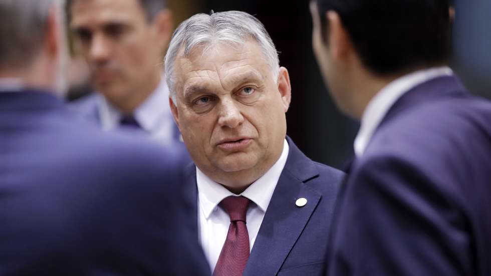 epa10029926 Hungarian Prime Minister Viktor Orban prior the start of an EU Summit in Brussels, Belgium, 23 June 2022. The latest developments concerning the Russian invasion of Ukraine, the membership applications from Ukraine, Moldova and Georgia,  and economic issues are topping the agenda when EU member states leaders meet for a European Council meeting on 23 and 24 June 2022.  EPA/OLIVIER HOSLET