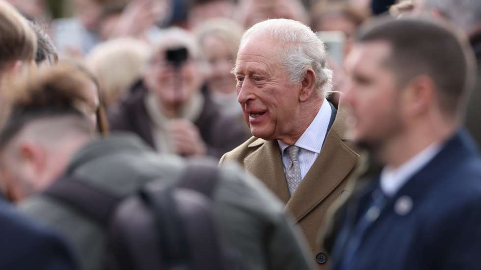 epa12719489 Britain’s King Charles III greets people at Clitheroe Station during a visit to Lancashire, in Clitheroe, Britain, 09 February 2026.  EPA/ADAM VAUGHAN