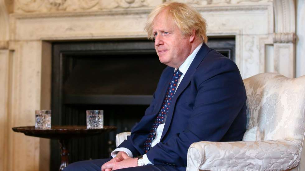 epa09391398 British Prime Minister Boris Johnson during his meeting with opposition leader of Belarus Svetlana Tikhanovskaya (not pictured), in London, Britain, 03 August 2021. Svetlana Tikhanovskaya, who challenged Belarusian President Alexander Lukashenko's re-election in 2020 was forced to leave the country shortly after the vote.  EPA/HOLLIE ADAMS / POOL