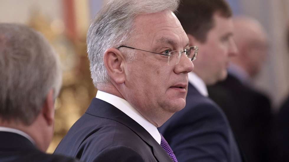 epa07492235 Director of the Russian Federal Service for Military-Technical Cooperation (FSMTC) Dmitry Shugaev (C) arrives to attend  a meeting of the High-Level Russian-Turkish Cooperation Council in the Kremlin in Moscow, Russia, 08 April 2019. Turkish President is on a working visit to Russia.  EPA/ALEXEY NIKOLSKY / SPUTNIK / KREMLIN POOL MANDATORY CREDIT