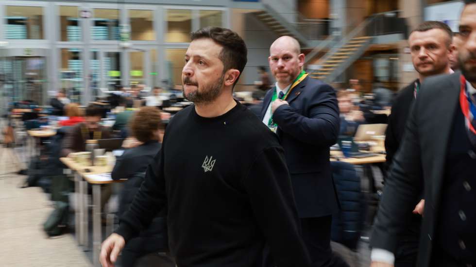 epa11785676 Ukrainian President Volodymyr Zelensky on the way to a press conference during the EU Summit in Brussels, Belgium, 19 December 2024. EU leaders are meeting in Brussels to discuss Ukraine, the EU in the world, the Middle East, resilience and preparedness, migration, and foreign policy issues.Â   EPA/OLIVIER HOSLET