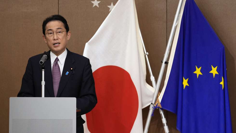 epa09989513 Japanese Prime Minister Fumio Kishida delivers a speech at the start of a charity concert in aid of Ukraine organised by the Delegation of the European Union to Japan in Tokyo, Japan, 01 June 2022. Earlier in the day, the government announced that Prime Minister Kishida will attend the Asian Security Conference (or Shangri-La Meeting) in Singapore from 10 June 2022 and is scheduled to give a keynote speech, asking for international cooperation following Russia's invasion of Ukraine.  EPA/FRANCK ROBICHON