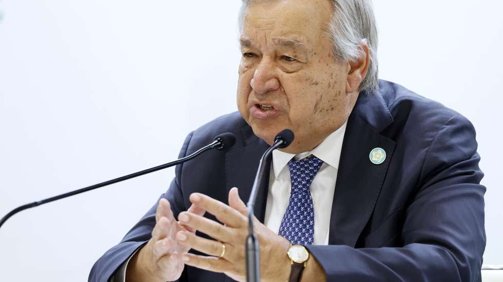 epa12313666 United Nations Secretary-General Antonio Guterres speaks during a press conference on the sidelines of the Tokyo International Conference on African Development (TICAD IX) in Yokohama, near Tokyo, Japan, 21 August 2025. Some 50 African states and international organisations participated in the three-day TICAD IX.  EPA/FRANCK ROBICHON