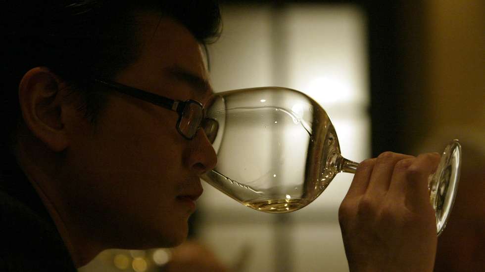Wine collector Rudy Kurniawan, of Arcadia, wine tasting. Photo to illustrate a column about Pierre
