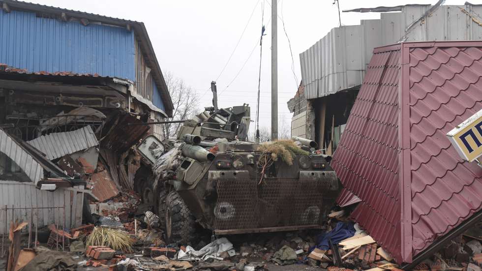 epa09864514 A damaged APS is seen in the recaptured by the Ukrainian army Nova Basan village of Kyiv (Kiev) area, Ukraine, 01 April 2022. Nova Basan and the surrounding area has recently been recaptured by the Ukrainian army from Russian forces, the General Staff of the Armed Forces of Ukraine announced on 01 April. On 24 February, Russian troops had entered Ukrainian territory in what the Russian president declared a 'special military operation', resulting in fighting and destruction in the country, a huge flow of refugees, and multiple sanctions against Russia.  EPA/STR