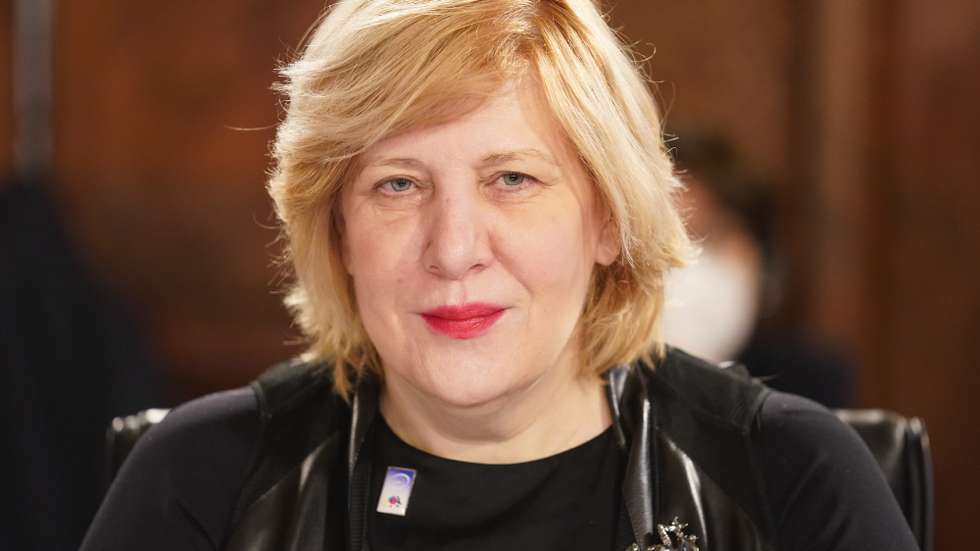 epa09217616 Dunja Mijatovic, Commissioner for Human Rights of the Council of Europe attends the 131st meeting of the Committee of Ministers of the Council of Europe at City Hall in Hamburg, Germany, 21 May 2021. At the meeting, the six-month chairmanship of the Committee of Ministers of the Council of Europe will be handed over from Germany to Hungary. The Council of Europe, with its seat in Strasbourg, France, works together with its Court of Justice to uphold human rights in EU member states.  EPA/MARCUS BRANDT / POOL