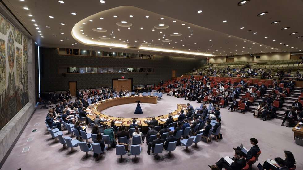 epa10752228 The United Nations Security Council meets to discuss Russia’s ongoing invasion of Ukraine at United Nations headquarters in New York, New York, USA, 17 July 2023. Russia announced on 17 July it is not going to extend the U.N.-backed Black Sea Grain Initiative, an agreement allowing Ukraine to export grain through Black Sea. The last ship carrying Ukrainian grain, The TQ Samsung, is to arrive to Turkey on 17 or 18 July. UN Secretary General Gutterez in a statement expressed he is disapointed about Russia's withdrawal from the agreement as this decision puts at risk global food security.  EPA/JUSTIN LANE