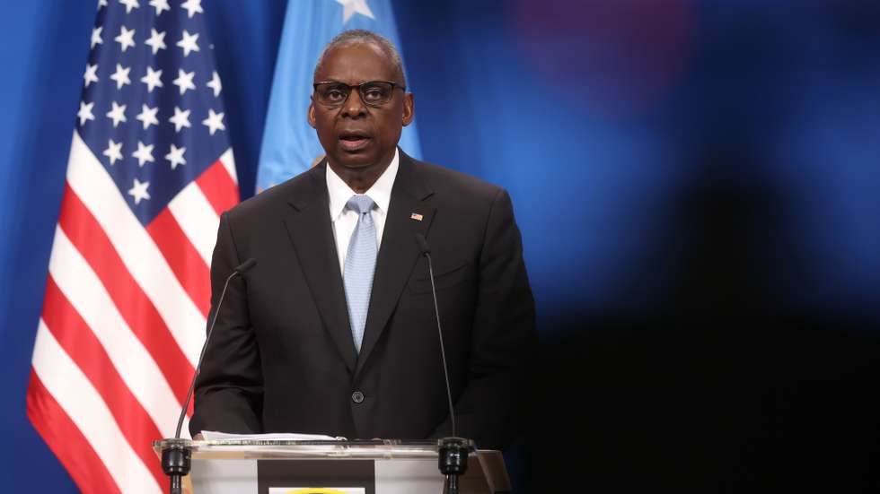 epa11407927 US Secretary of Defense Lloyd Austin speaks to the media during a NATO defense ministers meeting at the alliance's headquarters in Brussels, Belgium, 13 June 2024. NATO Defence Ministers gather in Brussels on 13 and 14 June 2024, hoping to agree on a new plan to provide long-term security assistance and military training to Ukraine, after Hungary promised not to veto the scheme as long as it's not forced to take part.  EPA/OLIVIER HOSLET