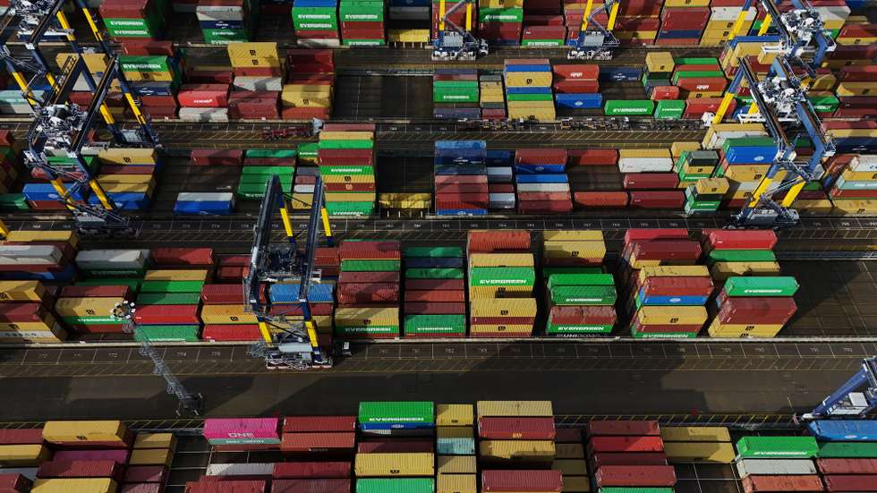 epa12811102 An image made with a drone shows containers at the Port of Felixstowe in Felixstowe, Britain, 11 March 2026. According to supply chain analytic firm project44, container shipment diversions have increased by more than 360 percent since the Strait of Hormuz was effectively declared closed amid the ongoing war between the United States, Israel, and Iran. British Prime Minster, Sir Keir Starmer has warned that the longer the conflict goes on, then the outlook will be worse for the long term UK economy.  EPA/NEIL HALL