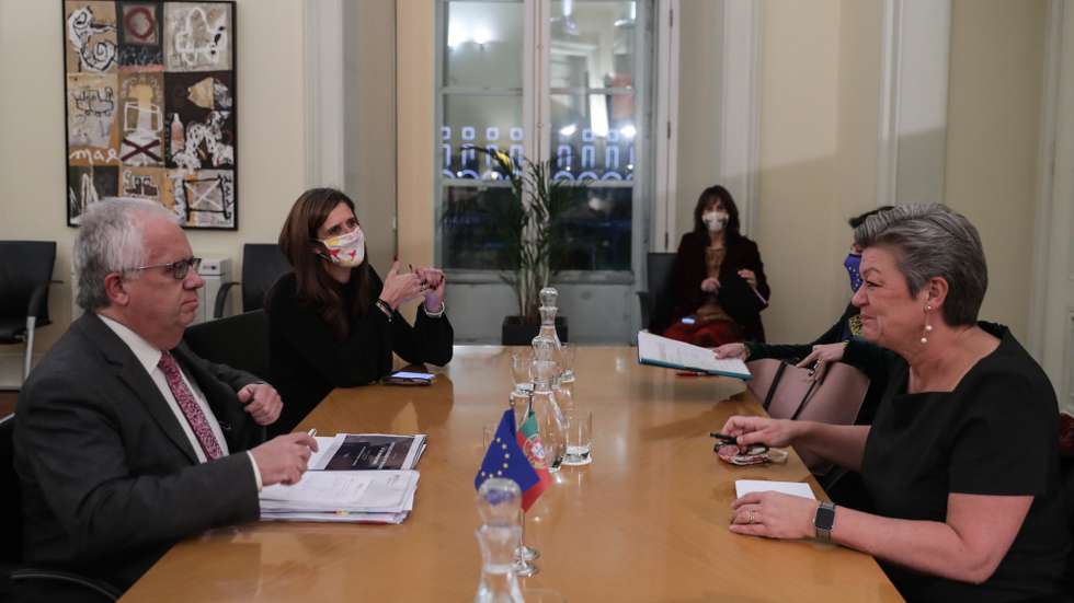 European Home Affairs Commissioner Ylva Johansson (R) together with portuguese Internal Affairs minister Eduardo Cabrita (L) during their meeting at the Ministry in downtown Lisbon, Portugal, 03rd december 2020. TIAGO PETINGA/LUSA