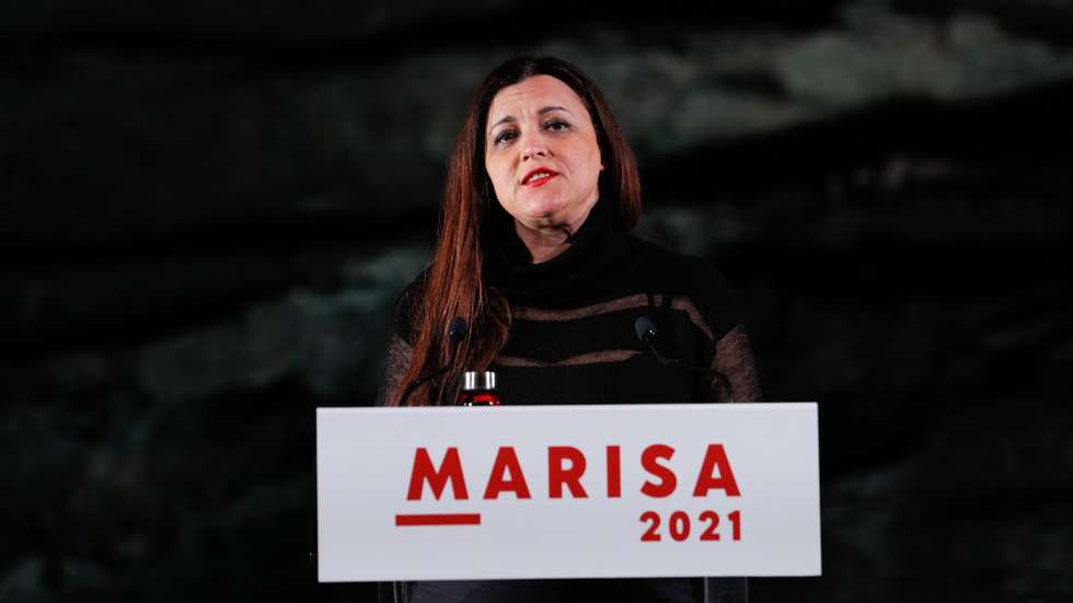 A candidata às eleições presidenciais apoiada pelo Bloco de Esquerda (BE), Marisa Matias, intervém durante o comício "Mudar o sistema, não o clima", no âmbito da campanha eleitoral, em Lisboa, 11 de janeiro de 2021. Sete candidatos viram as suas candidaturas serem validadas pelo Tribunal Constitucional às eleições para a Presidência da República, que se realizam no próximo dia 24 de janeiro. ANTÓNIO COTRIM/LUSA
