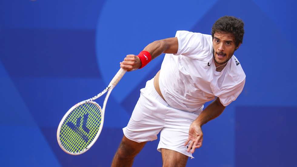 Os tenistas portugueses Francisco Cabral e Nuno Borges, durante a partida dos oitavos de final nos Jogos Olímpicos de Paris 2024 contra os alemães Jan Lennard Struff e Dominik Koepfer, em Paris, França, 30 de julho de 2024. HUGO DELGADO/LUSA