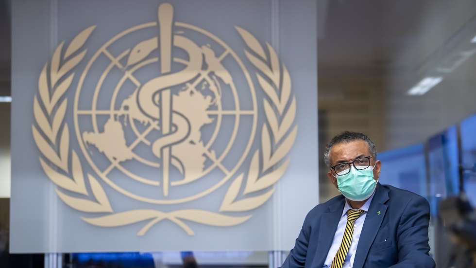 epa08747767 Tedros Adhanom Ghebreyesus, Director General of the World Health Organization (WHO), speaks during a visit of the Presidents of the Swiss Federal Chambers, at the World Health Organization (WHO) headquarters in Geneva, Switzerland, 15 October 2020.  EPA/MARTIAL TREZZINI