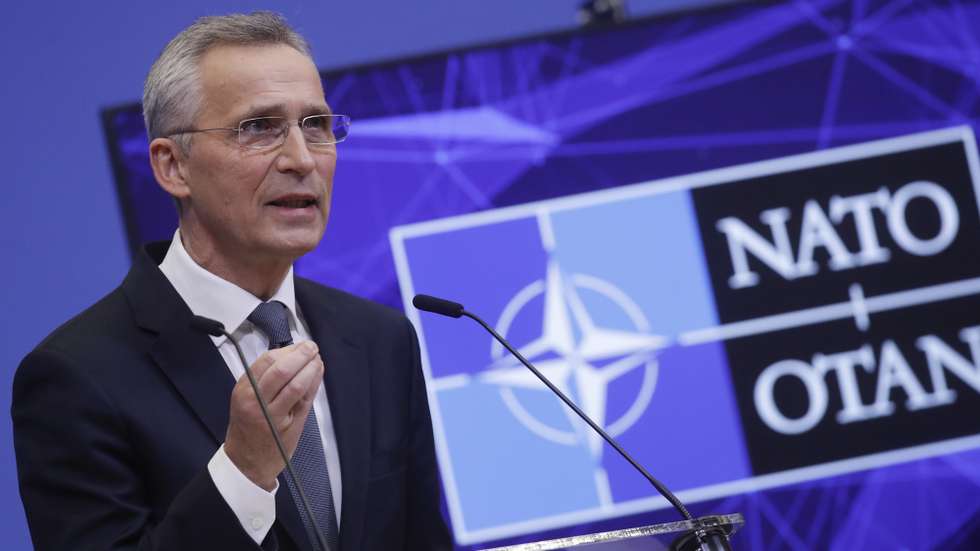 epa09672252 NATO Secretary General Jens Stoltenberg gives a press conference at the end of a Foreign affairs council  in Brussels, Belgium, 07 January 2022. NATO hold an extraordinary online meeting of foreign ministers about the Russian military build-up on the border with Ukraine. The meeting took place ahead to NATO-Russia Council on January 12.  EPA/OLIVIER HOSLET / POOL