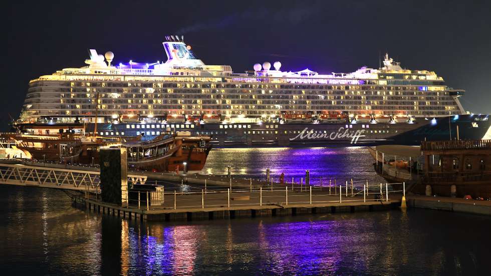 epa12790426 The TUI cruise ship 'Mein Schiff 5' is docked at the terminal close to the old port, in Doha, Qatar, 02 March 2026. Several cruise ships remain docked in Gulf ports as airspace closures and security alerts disrupt travels. Following a joint Israel-US military operation targeting multiple locations across Iran in the early hours of 28 February 2026 and Iran's retaliatory attacks across the region, several countries closed their airspace and airlines cancelled flights because of safety concerns and disrupted key air routes amid the escalating conflict.  EPA/HANNIBAL HANSCHKE