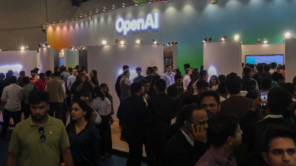 epa12749703 Visitors are seen outside OpenAI pavilion at the AI Impact Summit 2026 venue at Bharat Mandapamt in New Delhi, India, 17 February 2026. India is hosting the AI Impact summit 2026 from 16 February to 20 February 2026 in New Delhi.  EPA/RAJAT GUPTA