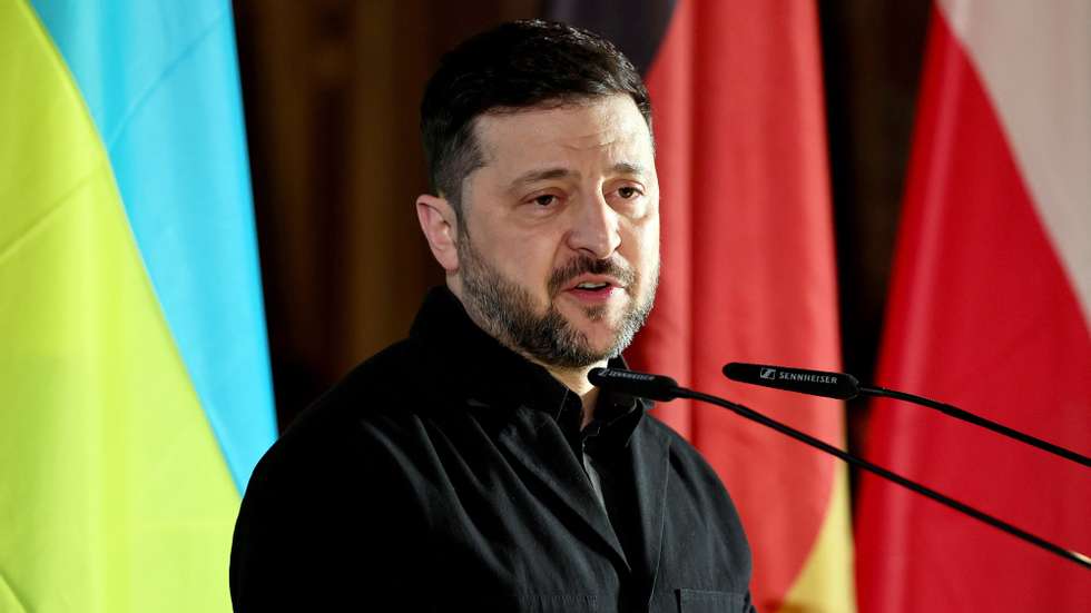epa12740638 Ukrainian President Volodymyr Zelensky speaks after receiving the Ewald von Kleist Award at the 62nd Munich Security Conference (MSC) in Munich, Germany, 14 February 2026. Ukrainian President Volodymyr Zelensky accepts the Ewald von Kleist Prize on behalf of the Ukrainian people.  EPA/RONALD WITTEK