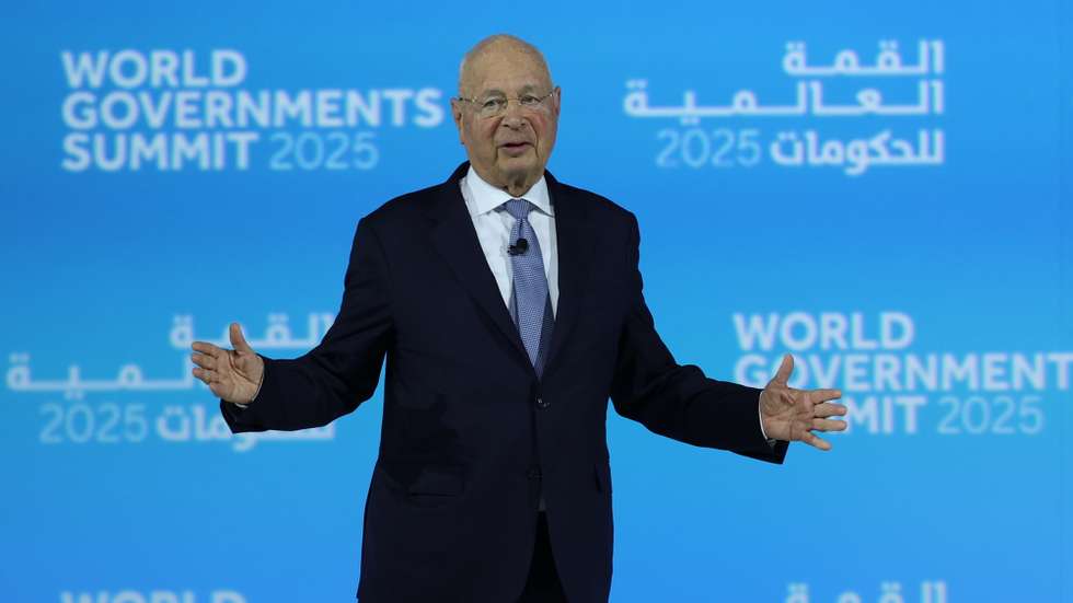 epa11887409 World Economic Forum founder Klaus Schwab gives his speech during a session at the World Government Summit in Dubai, United Arab Emirates, 11 February 2025. The World Governments Summit Organization is an international, impartial, nonprofit group whose goal is to influence how governments operate in the future. The summit is held in Dubai between 11 to 13 February.  EPA/ALI HAIDER
