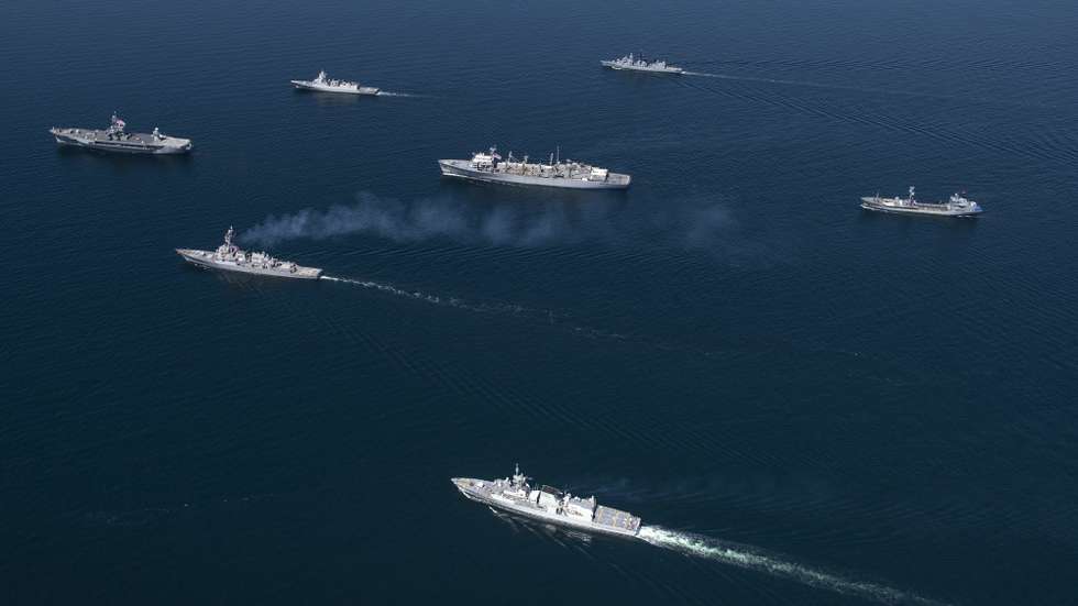 epa08476649 A handout picture provided by the US Navy shows the navy vessel (in alphabetical order) the Royal Canadian Navy Halifax-class frigate HMCS Fredericton, the German Navy Bremen-class frigate FGS Luebeck, the German Navy Rhone-Class replenishment oiler FGS Rhoen, the Royal Norwegian Navy Fridtjof Nansen-class frigate HNoMS Otto Suerdrup, the US Navy Blue Ridge-class command and control ship USS Mount Whitney, the US Navy Arleigh Burke-class guided-missile destroyer USS Donald Cook, and the US Navy Supply-class fast-combat support ship USNS Supply during the Baltic Operations (BALTOPS) 2020 military exercise in the Baltic Sea, 08 June 2020 (issued 10 June 2020). Air and maritime forces from 19 NATO countries and its partner nations take part in the 49th Baltops exercise from 07 to 16 June in the Baltic Sea.  EPA/Kyle Steckler / US NAVY HANDOUT  HANDOUT EDITORIAL USE ONLY/NO SALES