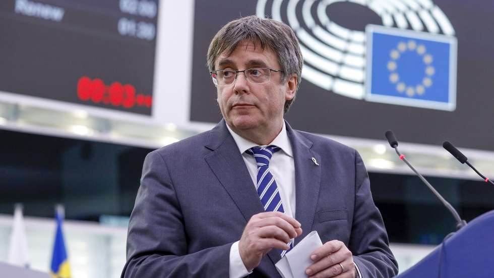 epa09924724 Exiled former Catalan leader and member of European Parliament, Carles Puigdemont, during a debate on the follow up of the Conference on the Future of Europe, at the European Parliament in Strasbourg, France, 03 May 2022.  EPA/JULIEN WARNAND