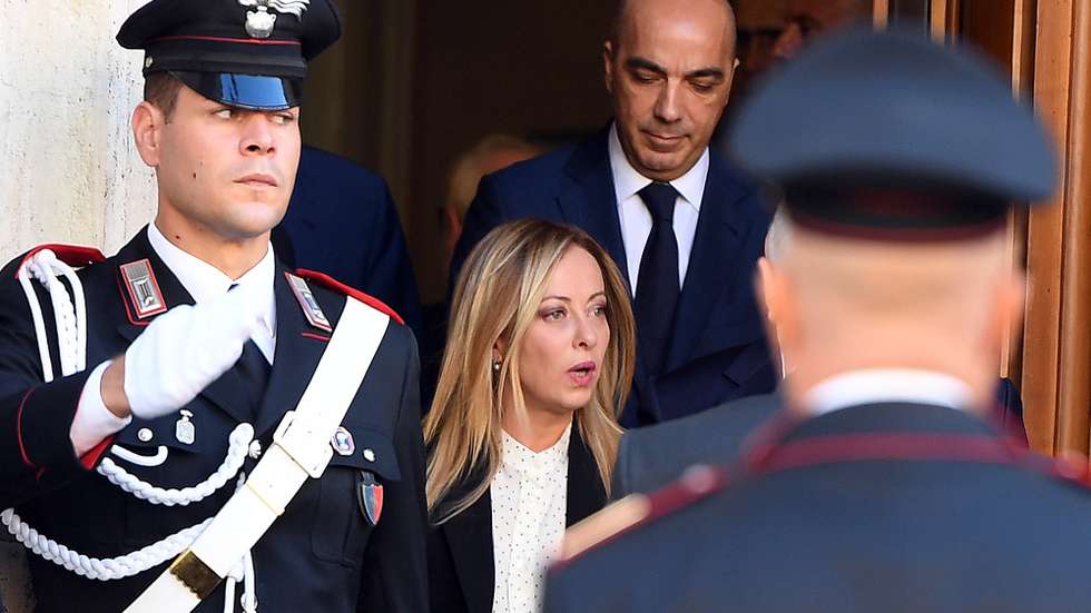 epa10880160 Italian Premier Giorgia Meloni (C) arrives to pay respect to late President Emeritus of the Republic Giorgio Napolitano laid in state in the Senate in Rome, Italy, 24 September 2023. Former Italian president Giorgio Napolitano died in a Rome clinic on 22 September 2023 at the age of 98 years. The two-time former president (2006-2015) was one of Italy's most respected political figures.  EPA/FABIO CIMAGLIA
