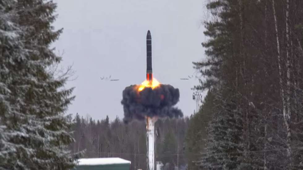 epa09771985 A handout still image taken from handout video made available by the Russian Defence ministry press-service shows launch of the intercontinental ballistic missile 'Yar' from Plesetsk at the Kura training ground, Russia, 19 February 2022. Russian President Vladimir Putin opens exercises of the Russian strategic deterrence forces with launches of the ballistic missiles. Russian Navy ships of the Northern and Black Sea Fleets launched 'Kalibr' cruise missiles and 'Zirkon' hypersonic missiles at sea and ground targets during scheduled exercises of the strategic deterrence forces on Saturday. The 'Yars' intercontinental ballistic missile was launched from Plesetsk at the Kura training ground.  EPA/RUSSIAN DEFENCE MINISTRY PRESS SERVICE / HANDOUT  HANDOUT EDITORIAL USE ONLY/NO SALES