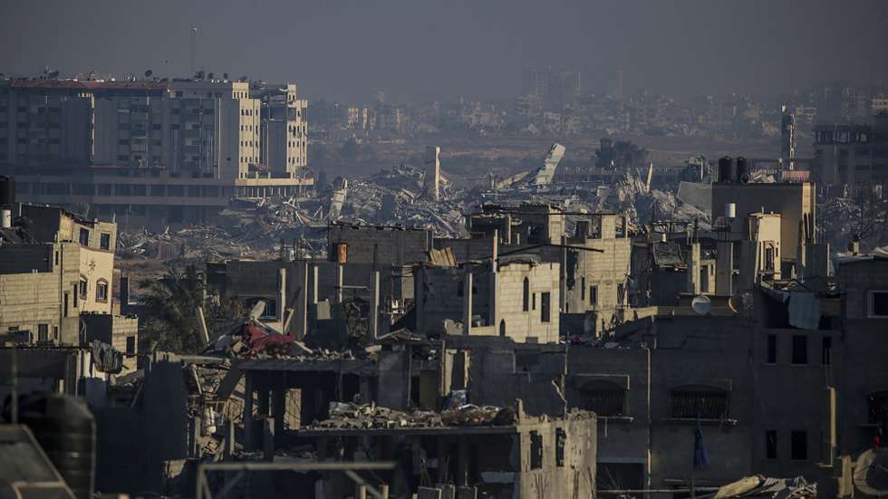epa11751068 A view of destroyed buildings in the north of Al Nuseirat refugee camp, central Gaza Strip, 01 December 2024. According to the Palestinian Ministry of Health in Gaza, at least 15 Palestinians were killed following an Israeli airstrike in Al Nuseirat refugee camp overnight. More than 44,300 Palestinians and over 1,400 Israelis have been killed, according to the Palestinian Health Ministry and the Israeli Army, since Hamas militants launched an attack against Israel from the Gaza Strip on 07 October 2023, and the Israeli operations in Gaza and the West Bank which followed it.  EPA/MOHAMMED SABER