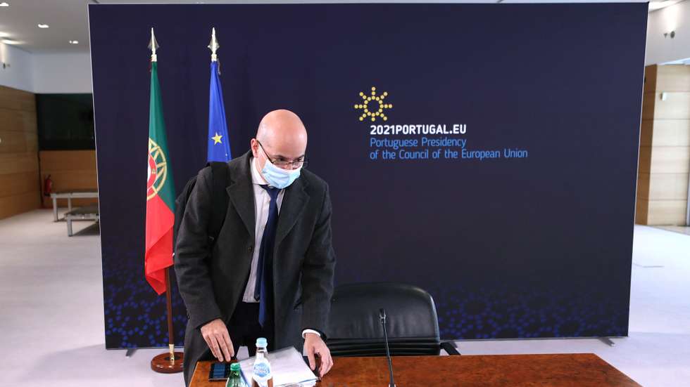 Portuguese Minister of State for Finance Joao Leao arrives to a virtual press visit included in the official program of the Portuguese Presidency of the Council of the European Union in Lisbon, Portugal, 08 January 2021. During the first half of this year, Portugal will have its fourth presidency after 1992, 2000 and 2007. ANTONIO PEDRO SANTOS/LUSA