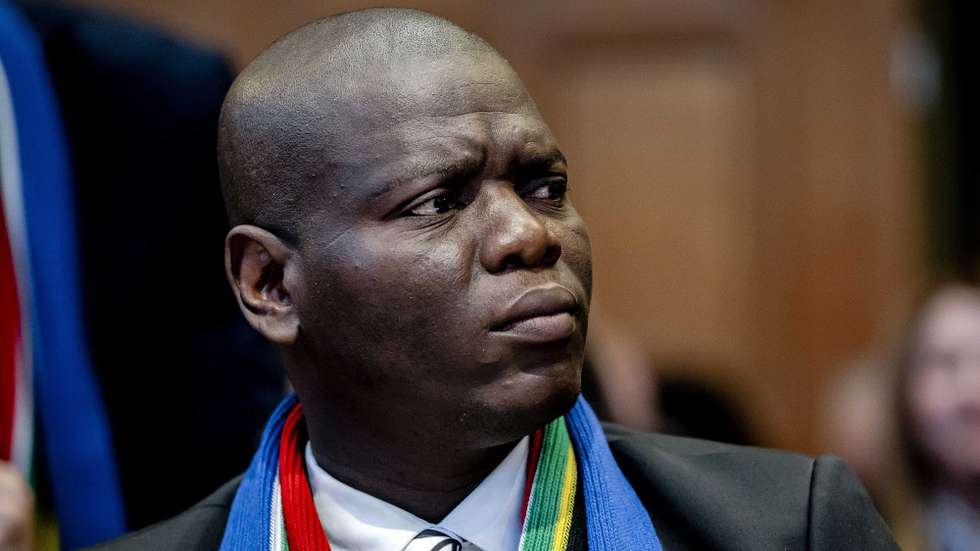 epa11068980 Ronald Lamola, Minister of Justice of South Africa, at the International Court of Justice (ICJ), ahead of the hearing of the genocide case against Israel brought by South Africa, in The Hauge, The Netherlands, 11 January 2024. According to the South Africans, Israel is currently committing genocidal acts against Palestinians in the Gaza Strip. Thousands of Israelis and Palestinians have been killed since the militant group Hamas launched an unprecedented attack on Israel from the Gaza Strip on 07 October, and the Israeli strikes on the Palestinian enclave which followed it.  EPA/REMKO DE WAAL