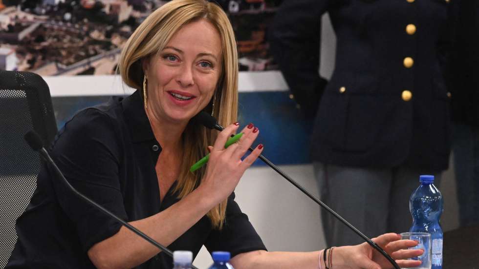 epa10865781 Italian Premier Giorgia Meloni attends a press conference in Lampedusa, Italy, 17 September 2023.The prime minister of Italy and the president of the European Commission arrived on the island of Lampedusa as tensions rise over an increase in migrant arrivals.  EPA/CIRO FUSCO